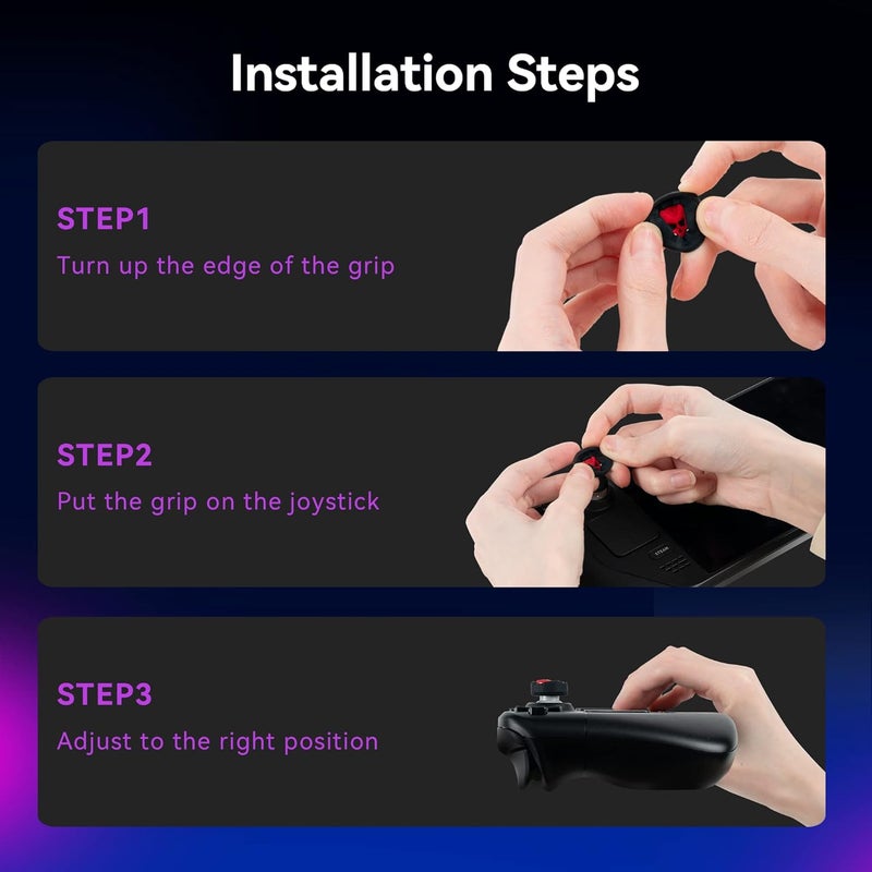 GEEKSHARE Thumb Grip Caps for Steam Deck Joystick,Soft Silicone Anti-Slip Thumbsticks Cover Set Compatible with Steam Deck Only - 2 Pairs/4 PCS (Black & Red) - Image 5